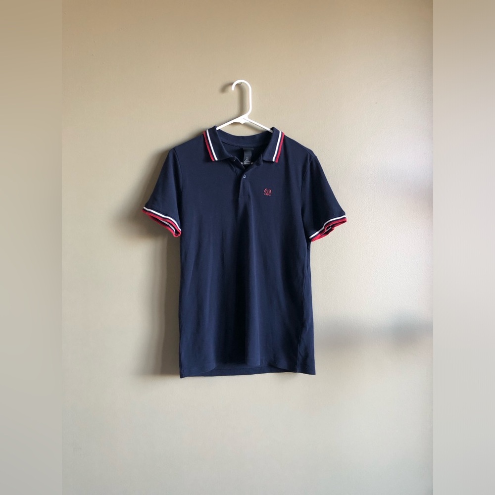 H&M Men's Cotton Navy Polo Shirt with Red Trim size small